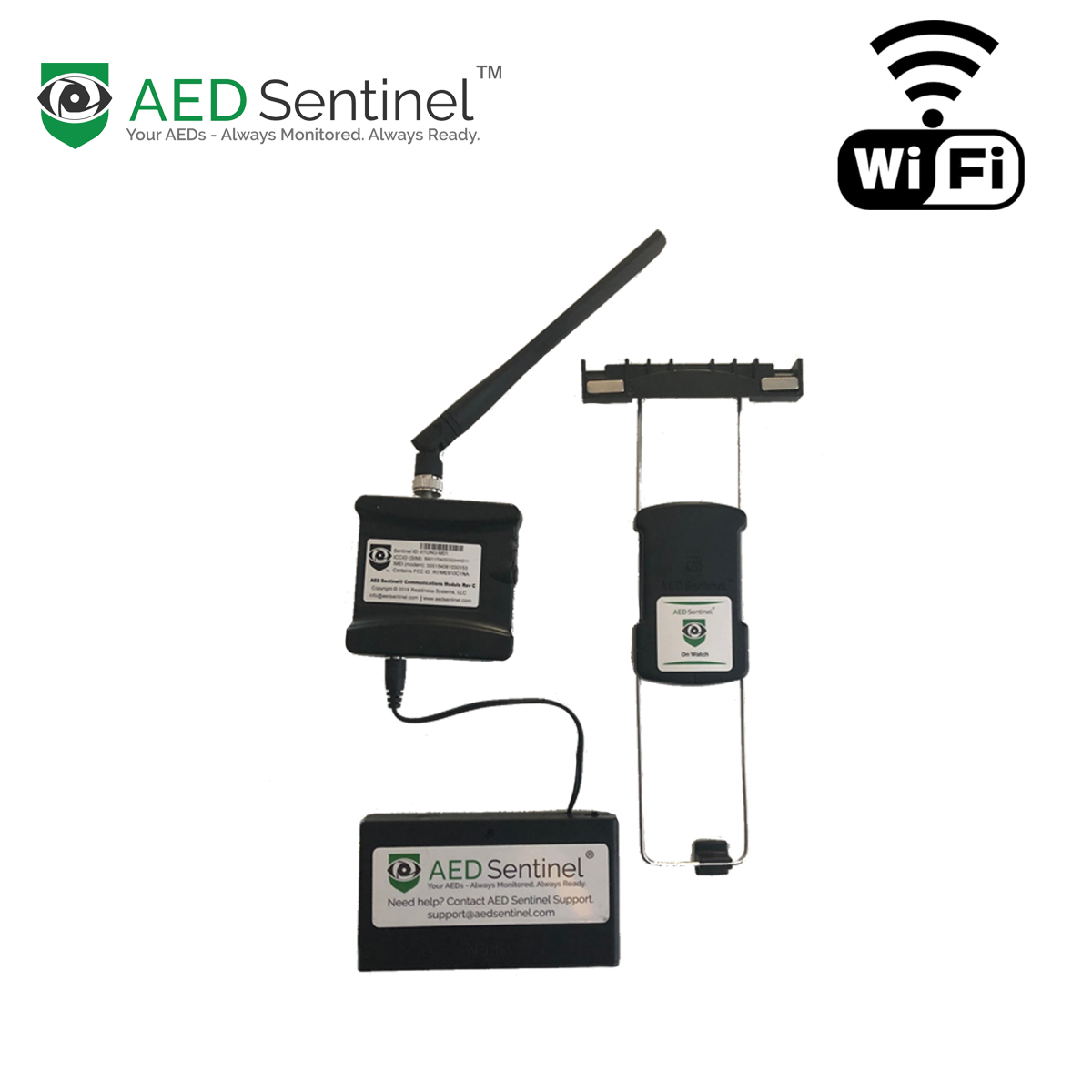 Image of a AED Sentinel monitoring system components