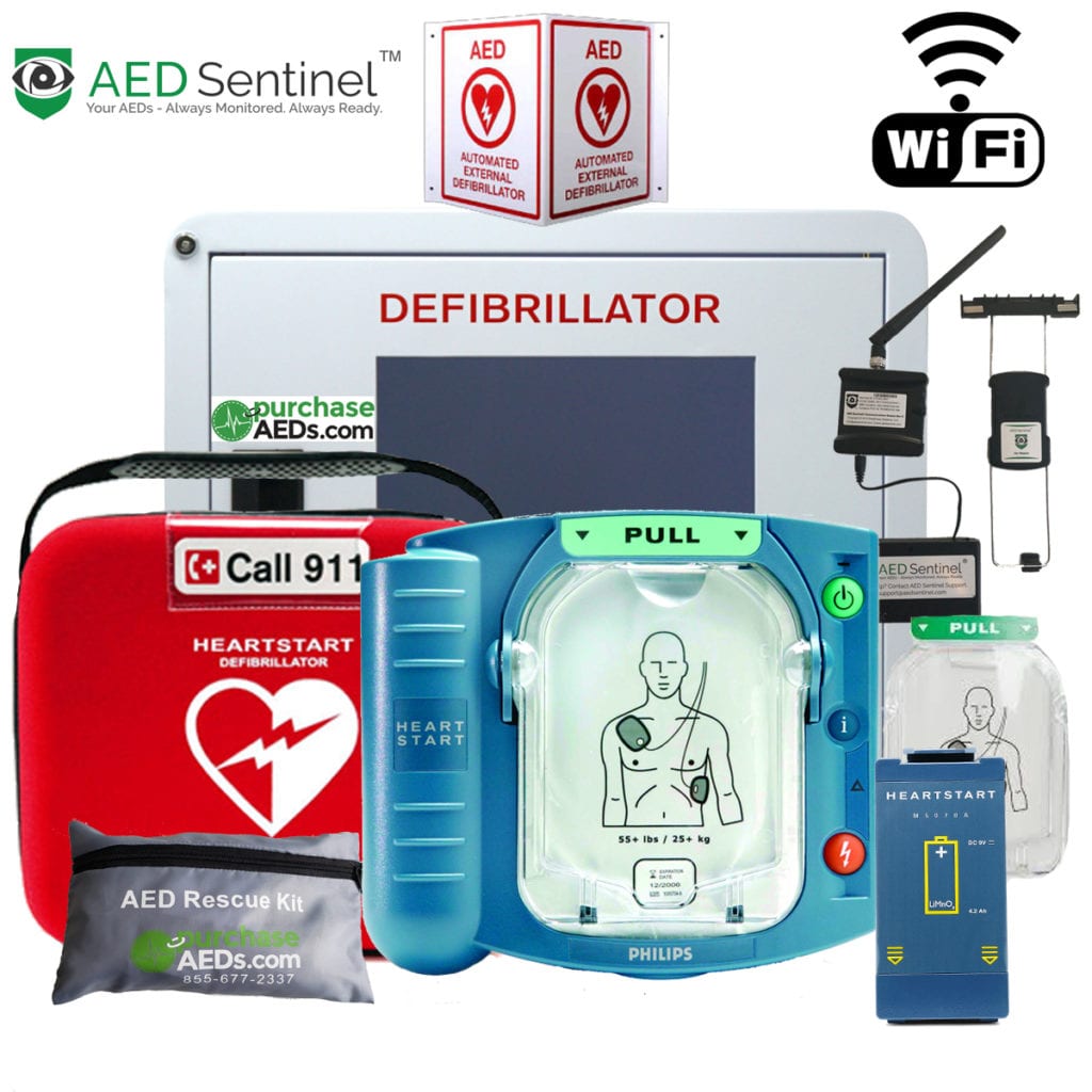 Image of a Philips HeartStart AED with Sentinel monitoring system